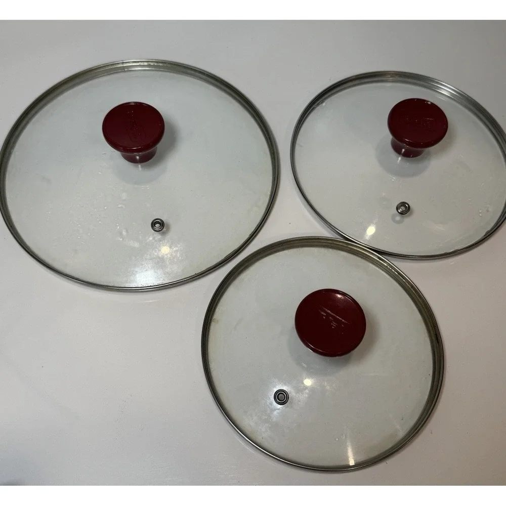 Replacement T-FAL Glass Lid Covers Top RED Handle Vent Hole Set Of 3
